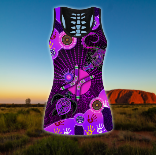 Aboriginal Naidoc Week 2021 Purple Turtle Lizard Sun 3D All Over Printed Sea Turtle Hollow Tanktop And Legging For Turtle Lovers, Gift For Her Gift For Turtle Lover Friend Tanktop And Legging, Animal Lovers