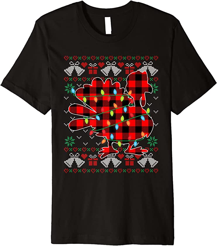 Turkey Lover Funny Xmas Lights Ugly Christmas Sweater Premium T-Shirt