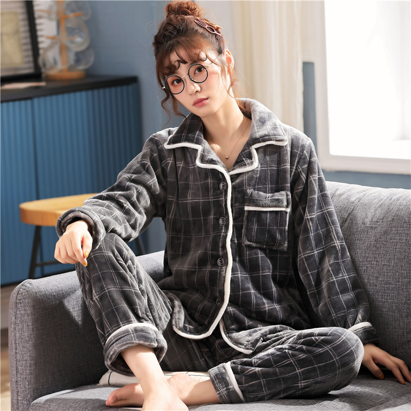 Winter Women Thick Warm Pajamas Set Flannel Long Sleeve Pajamas Ladies Winter Home Suit Adult Female Costumes 6XL Large Size alx