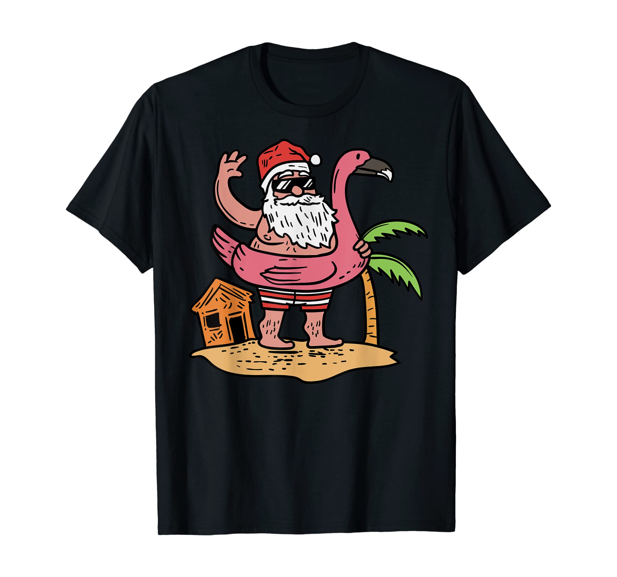 Summer Santa Flamingo Floater Funny Christmas In July Gift T-Shirt