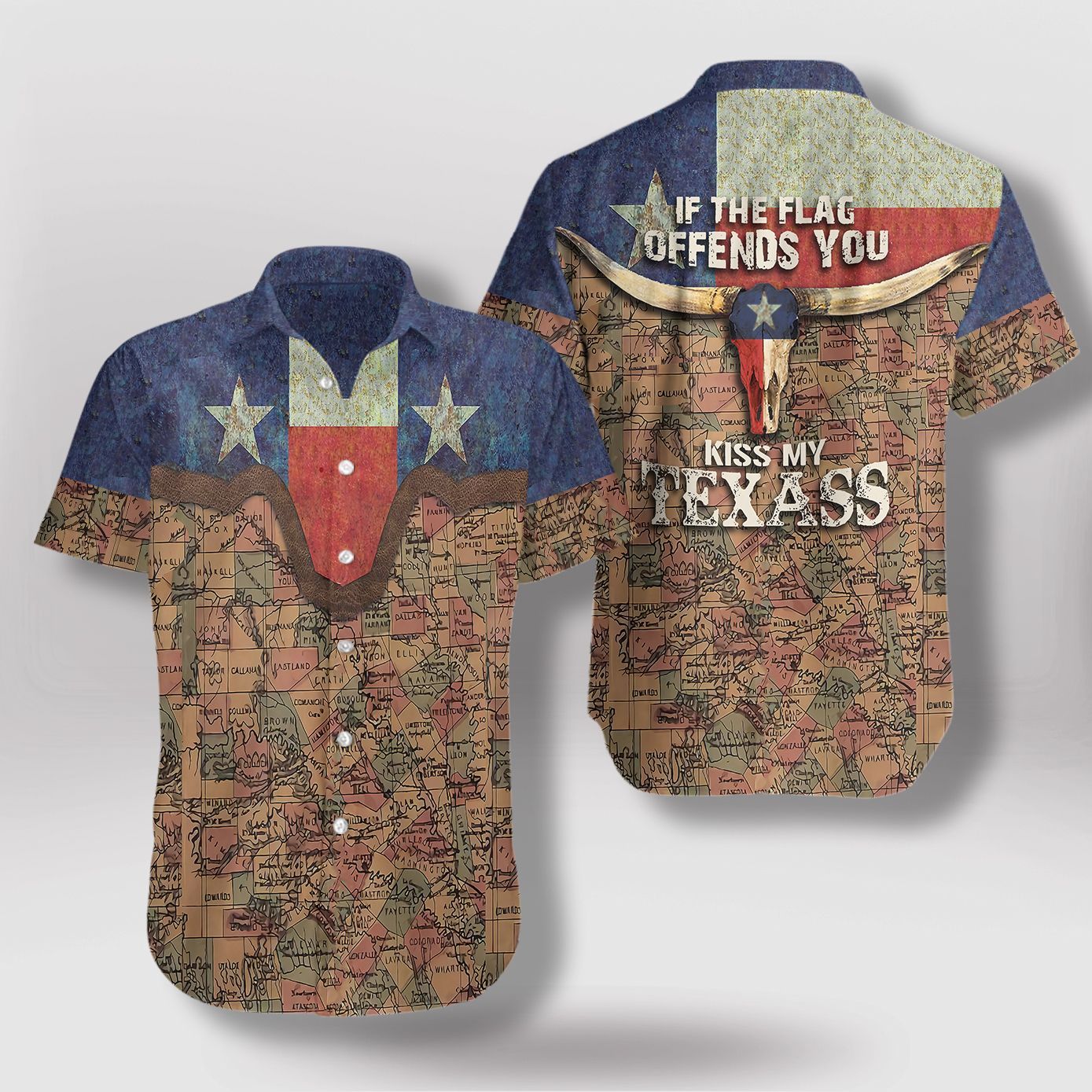 If The Flag Offends You Kiss My Texass Map For Man And Women Print Short Sleeve Hawaii Shirt Ha29745