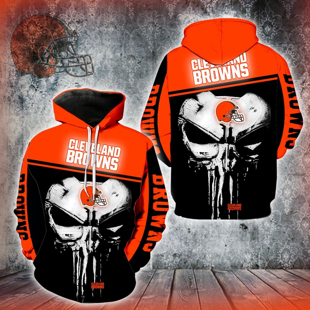 3D DIGITAL PRINT SPORTS PULLOVER HOODIES PUNISHER & CLEVELAND BROWNS