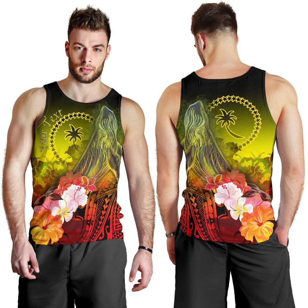 Custom Personalised Chuuk Men’S Tank Top – Humpback Whale With Tropical Flowers Yellow