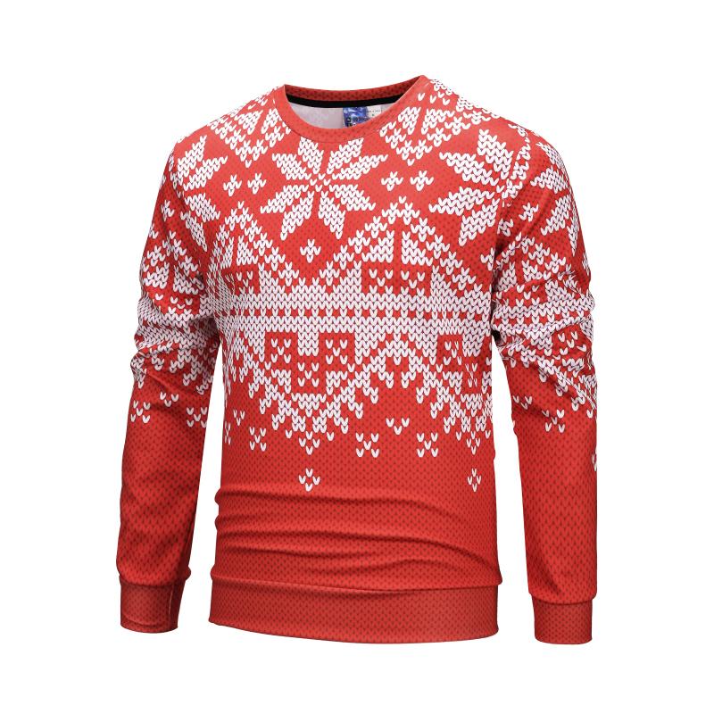 Christmas Sweatshirts – Happy Christmas Snowflake Striped Pattern Red 3D Sweatshirt