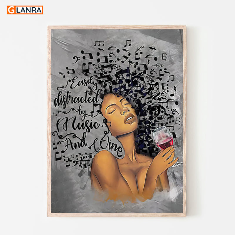 Poster/Canvas For Black Girl Easily Distracted By Music And Wine, Easily Distracted By Music And Wine Poster/Canvas, Gift For Black Girl