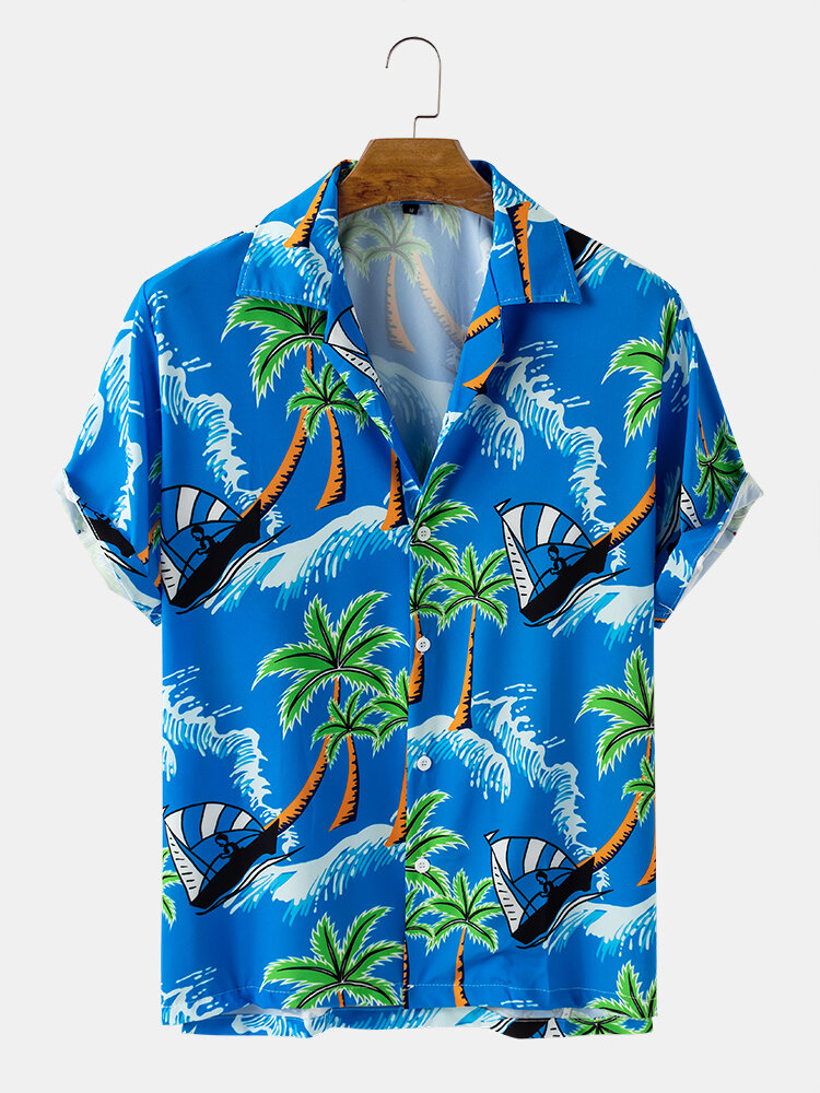 Palm Wave Mens And Big Tree Print Hawaii Shirt Ha70236