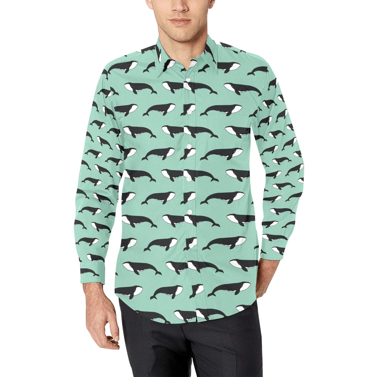 Whale Print Design Lks307 Long Sleeve Dress Shirt