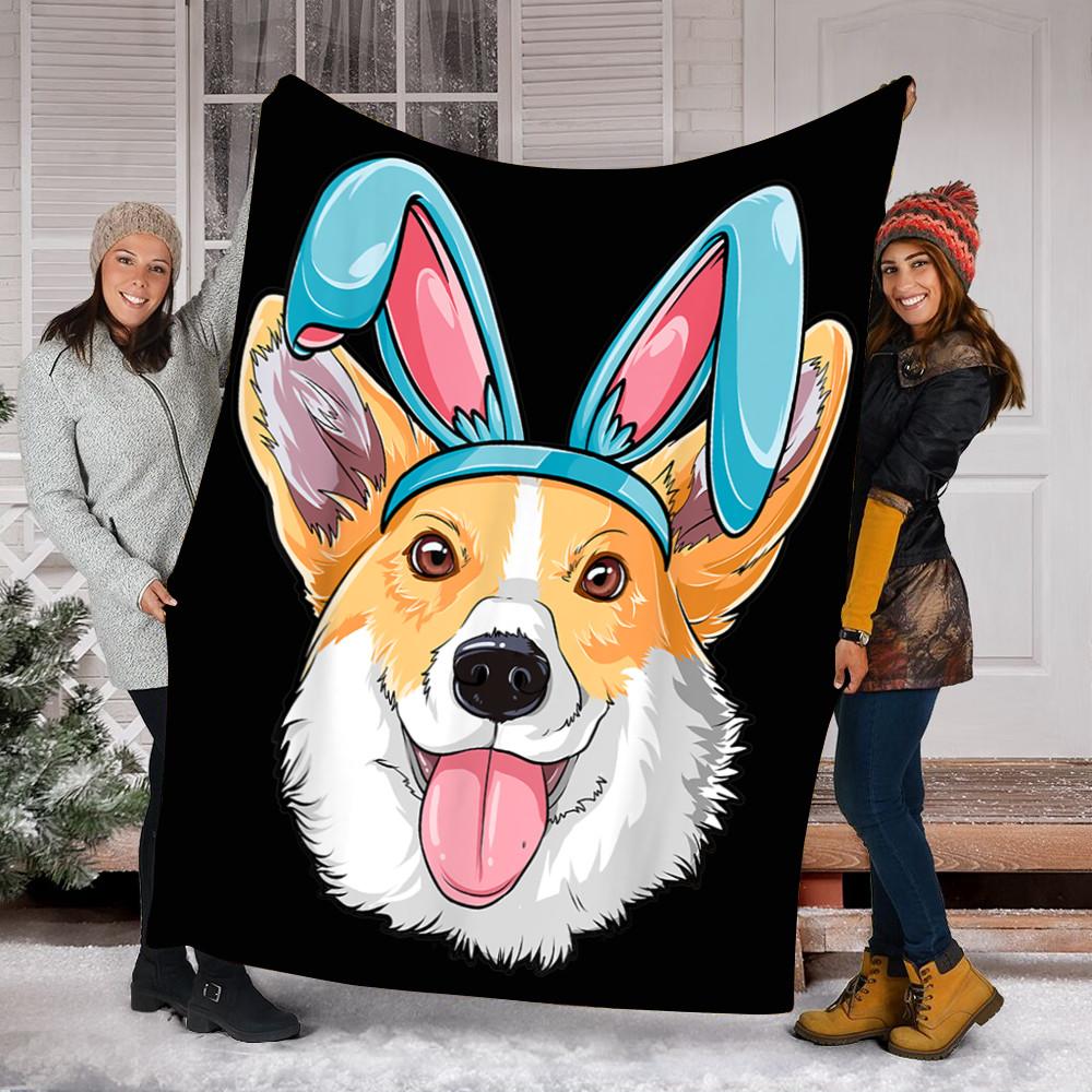 Custom Blanket Easter Egg Bunny Corgi Dog Blanket – Fleece Blanket