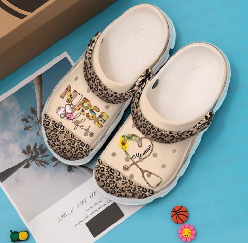 Nurse Personalized Life Leopard Personalized Name Clog Shoes