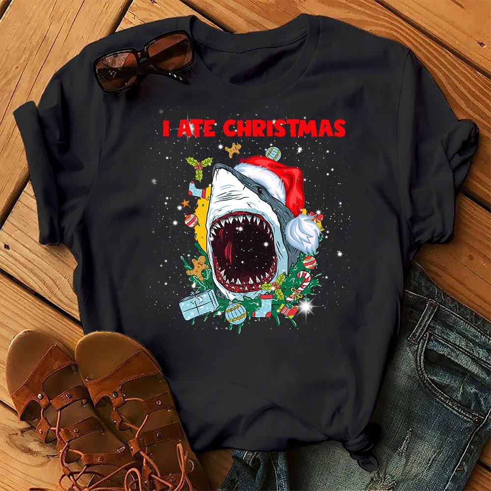 Shark I Ate Christmas Funny Xmas Christmas Shark Unisex T-Shirt Hoodie Sweatshirt Plus Size S-5Xl