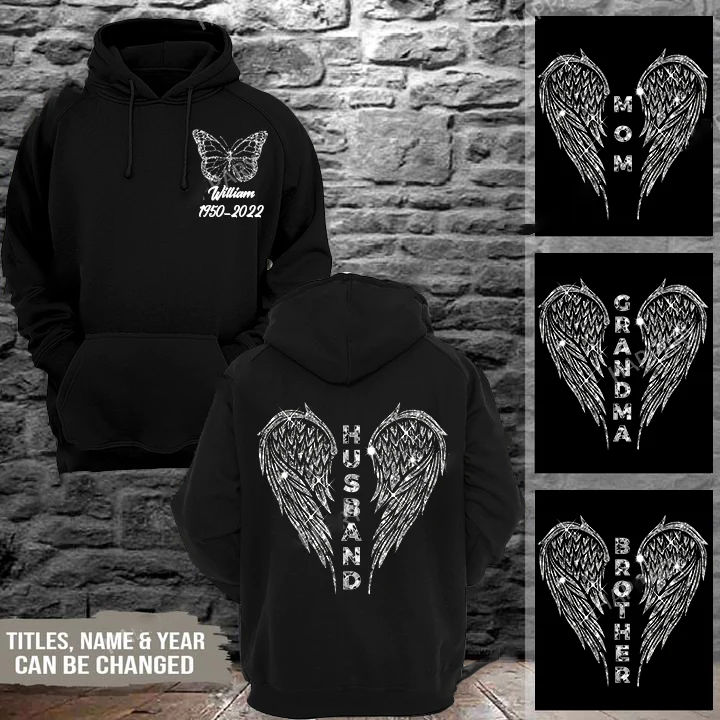 Angel Wings Memorial Personalized All Over Print Hoodie, 3D Zip Hoodie, Memorial Shirt