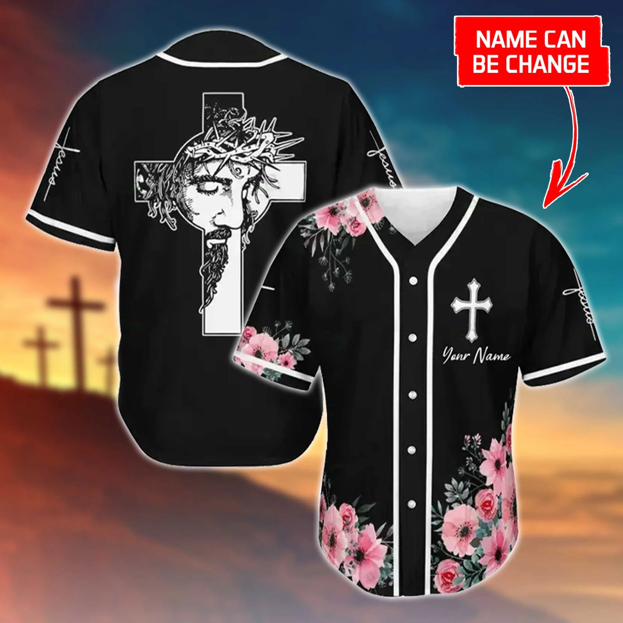 Cross, God, Flower, Faith Baseball Jersey – Custom Baseball Jersey Shirt For Men Women