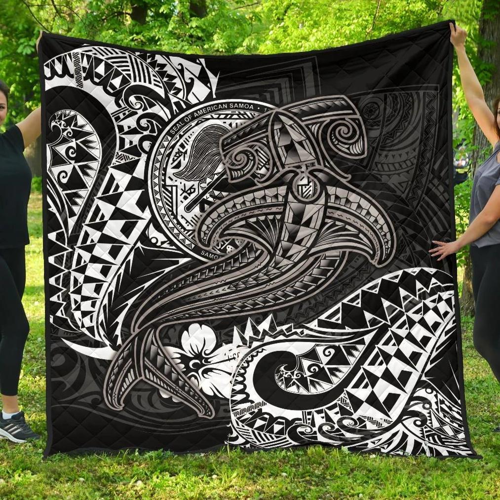 American Samoa Premium Quilt – White Shark Polynesian Tattoo – BN18