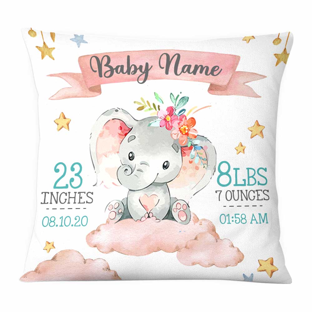 Personalized Baby Birth Announcement Elephant Pillow Db64 26O58