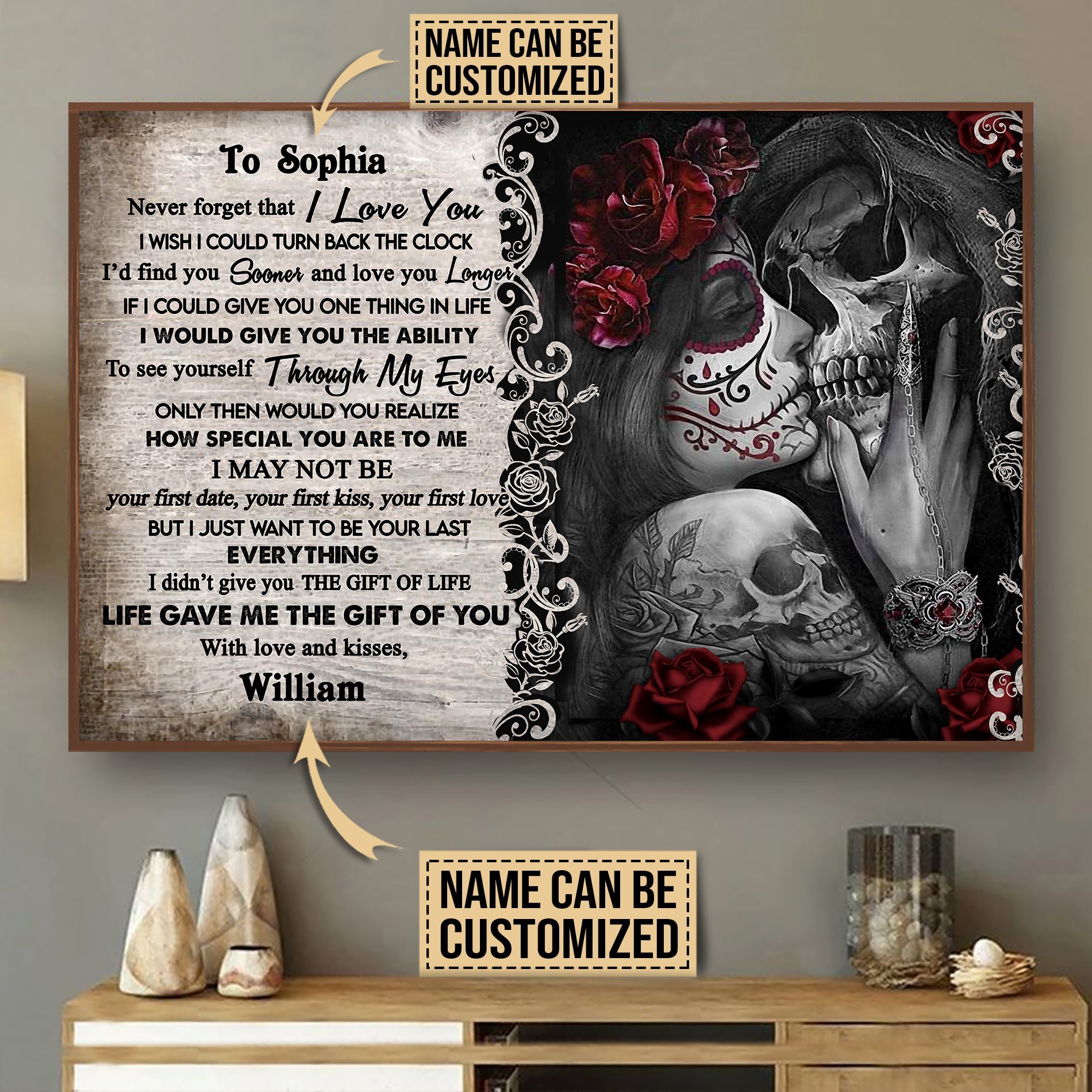 Personalized Canvas, Custom Canvas Prints Skeleton The Gift Of You Poster And Canvas, Wall Decor, Wall Art, Canvas Instructure, Wall Art Decorate your home for Halloween, Christmas, and New Year's
