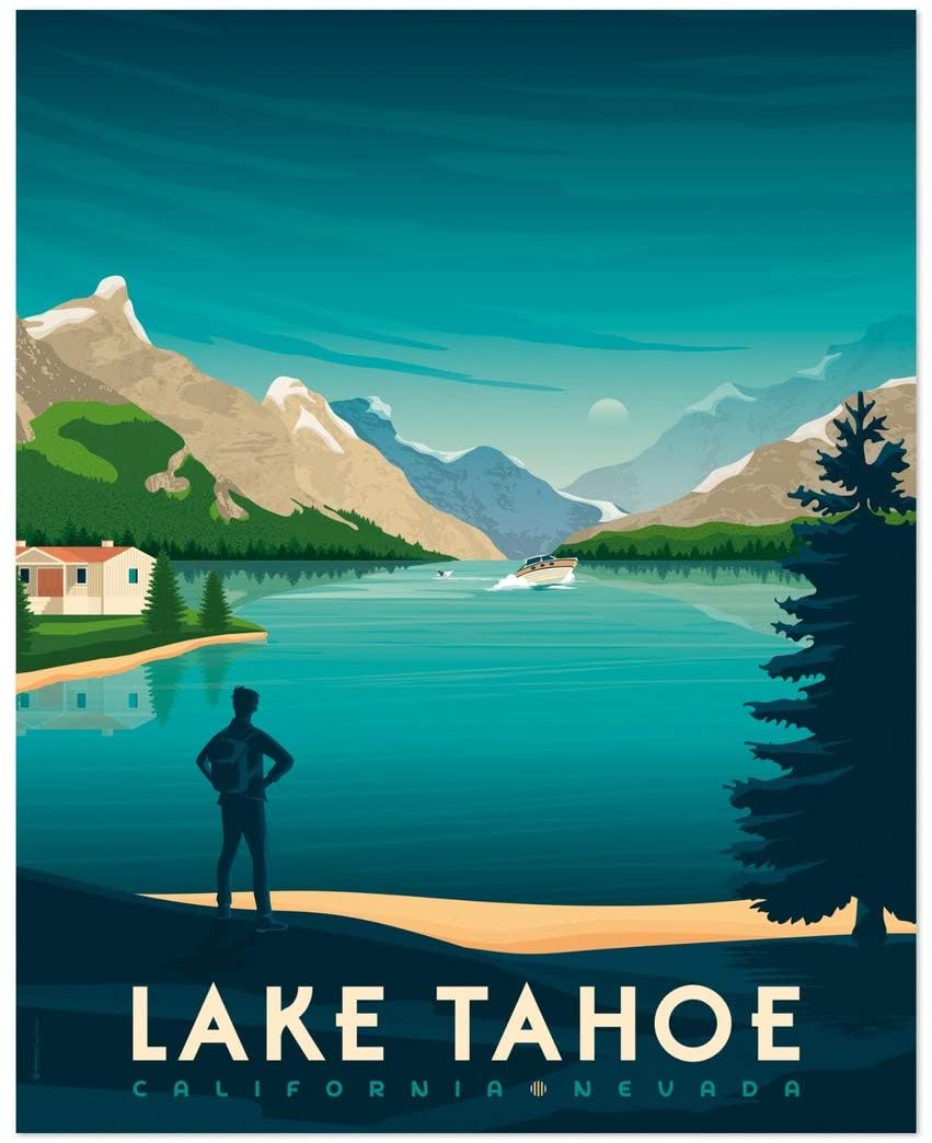 Visit To Lake Tahoe California Nevada Travel To United States  Poster Art Print      Home Decor Gift For Men Women Family Friend On Birthday, Xmas