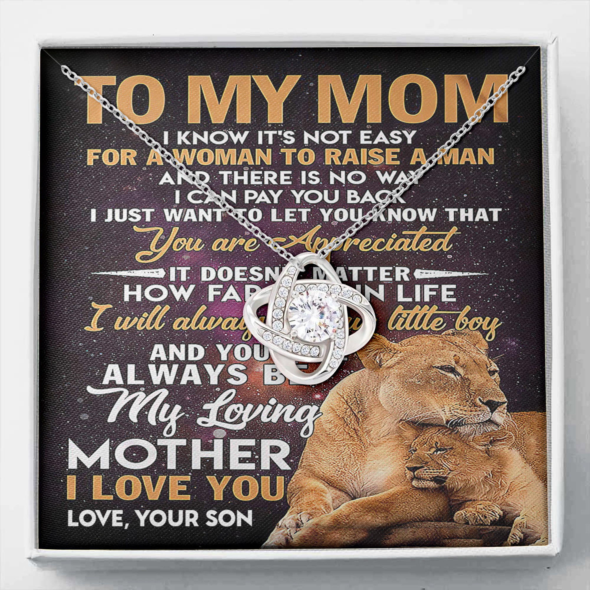 To My Mom, Lion Galaxy, I Love You To My Mother Necklace Gift To Mother Mom For Christmas Birthday Mother’S Day, Custom Message Card To Mom