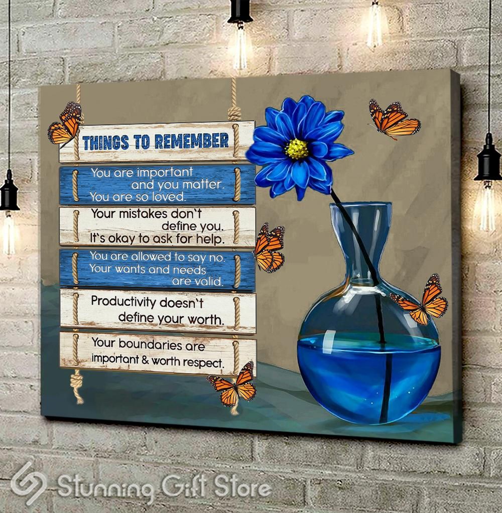 Monarch Butterfly Blue Flower Canvas Wall Art Things to remember Ver2