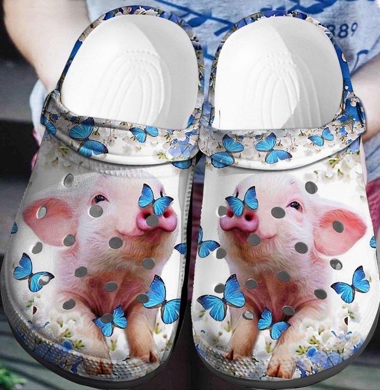 Pig Personalized Clog, Custom Name, Text, Color, Number Fashion Style For Women, Men, Kid, Print 3D Baby Pig And Butterflies