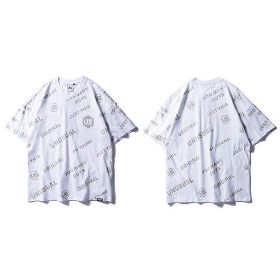 Men Hip Hop Summer Full Letter Print T-Shirt Street wear Casual Fashion  Short Sleeve Cotton Tees Tops Black