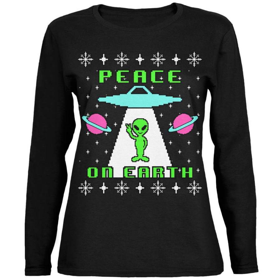 Alien Peace on Earth Ugly Christmas Sweater Ladies’ Relaxed Jersey Long-Sleeve Tee