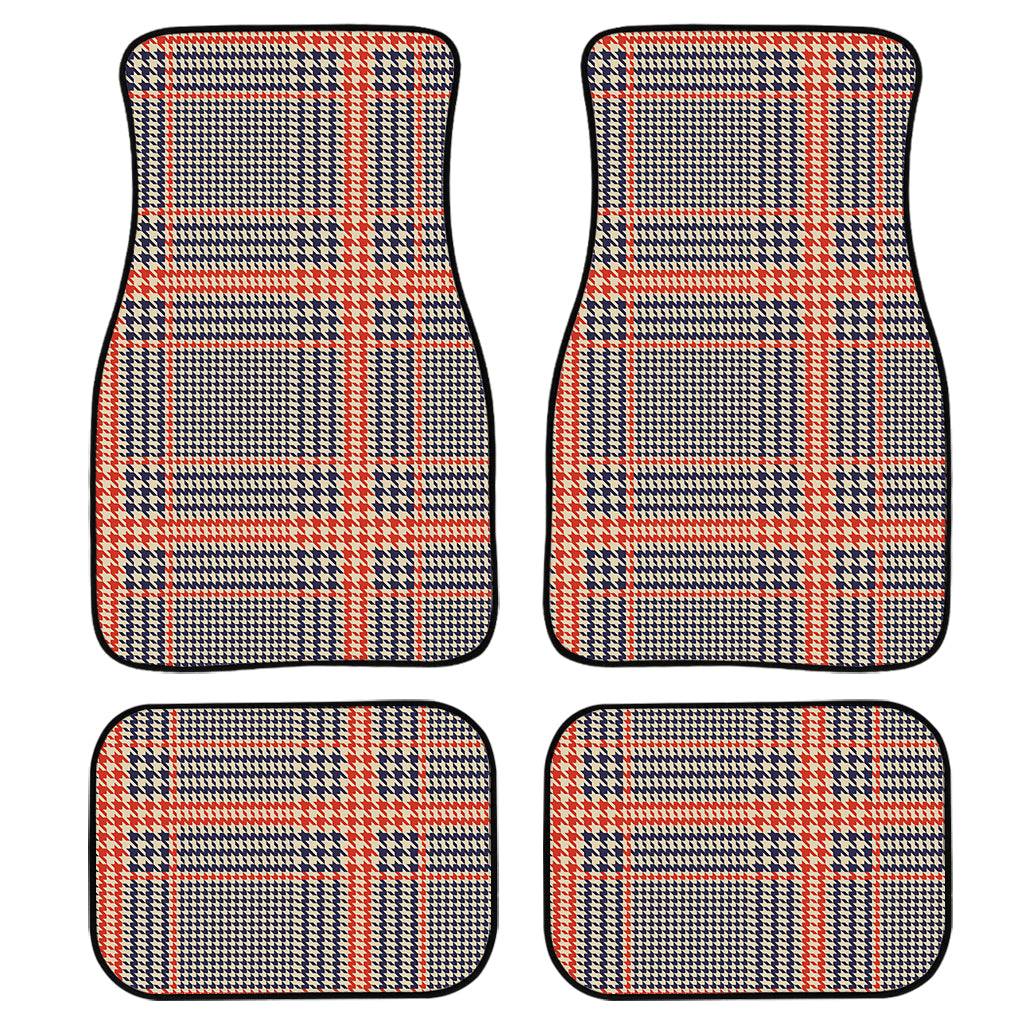 Blue Beige And Orange Glen Plaid Print Front And Back Car Floor Mats, Front Car Mat