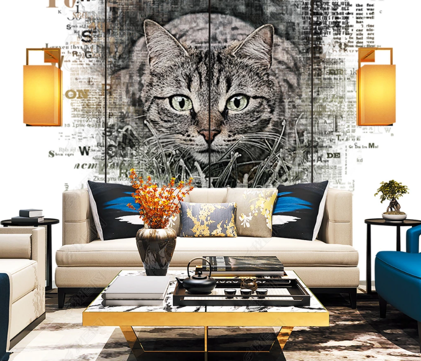 3D Hand Drawn Animal Cat Wall Mural Wallpaper Lqh 70