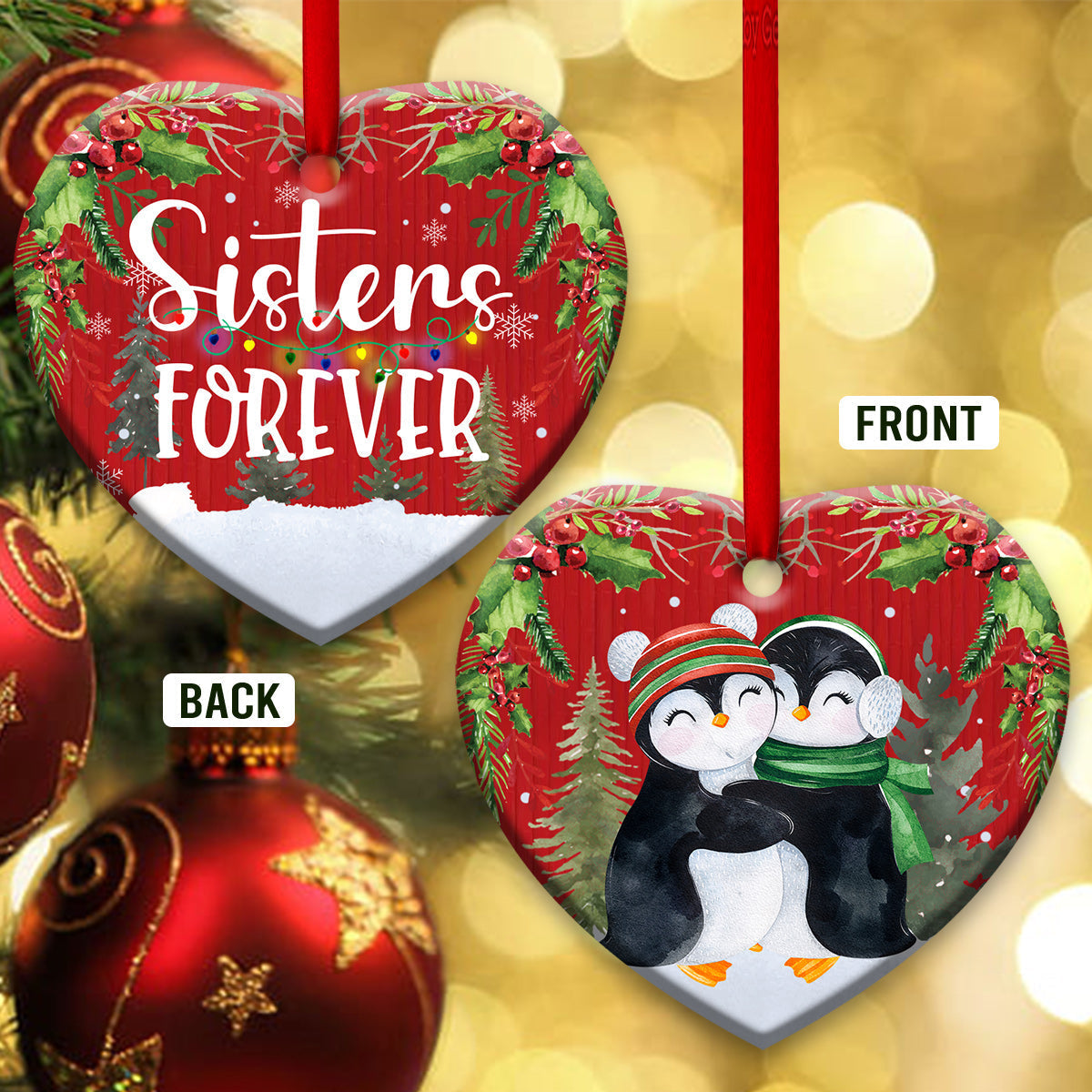 Penguin Sister Forever Style – Heart Ornament