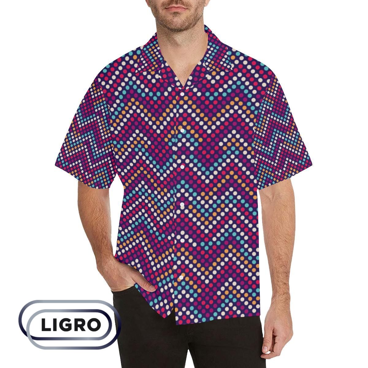 Zigzag Chevron Pokka Dot Aboriginal Pattern Mens All Over Print Hawaiian Shirt