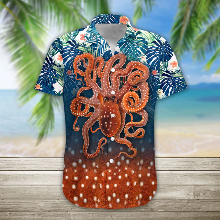 Octopus Hawaiian Summer Shirts Casual Short Sleeve Shirt Men Ha50404