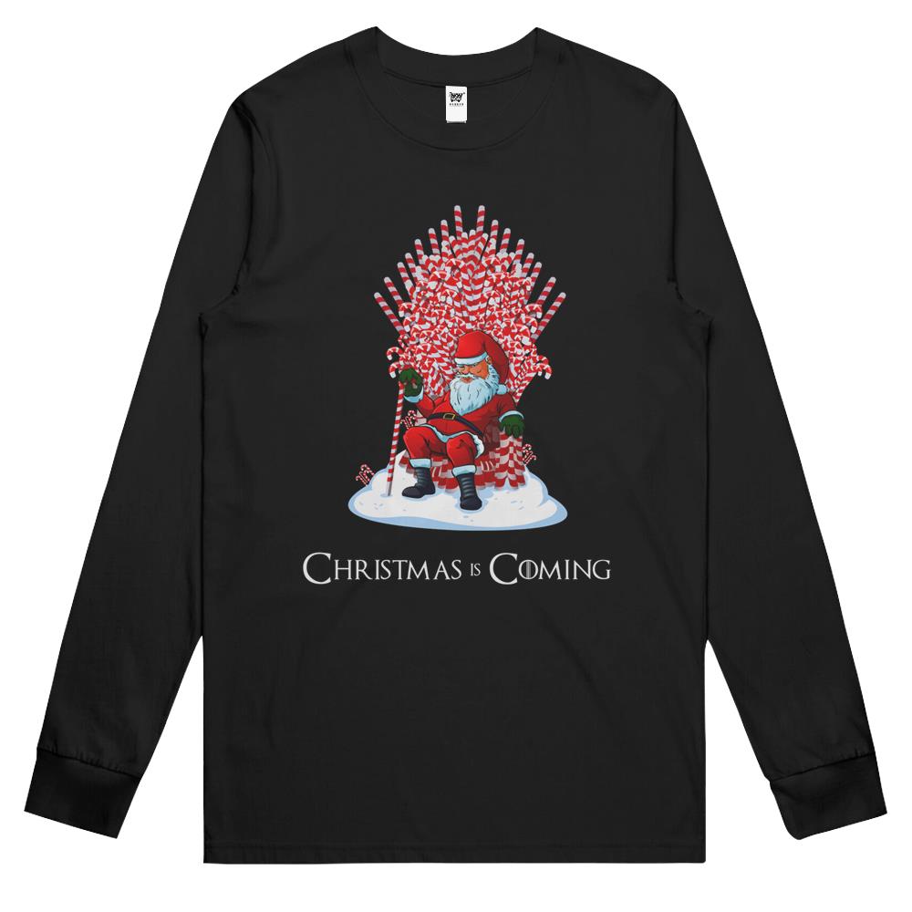 Christmas Is Coming Santa Candy Cane Throne Long Sleeve T Shirts