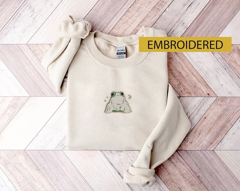 Frog Ghost Embroidered Sweatshirt 2D Crewneck Sweatshirt All Over Print Sweatshirt For Women Sweatshirt For Men Sws2968