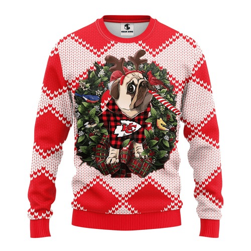 Kansas City Christmas Pug 3D All Over Printed 100% Wool Material Sweater HN041142