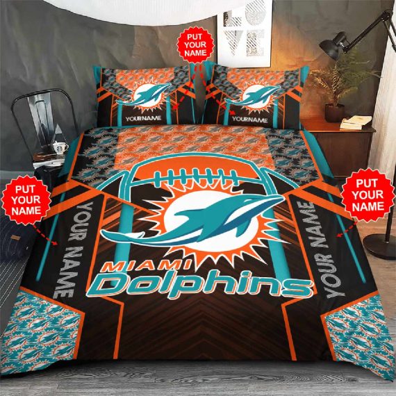 Miami Dolphins Quilt Bedding Set Custom Name Ch2