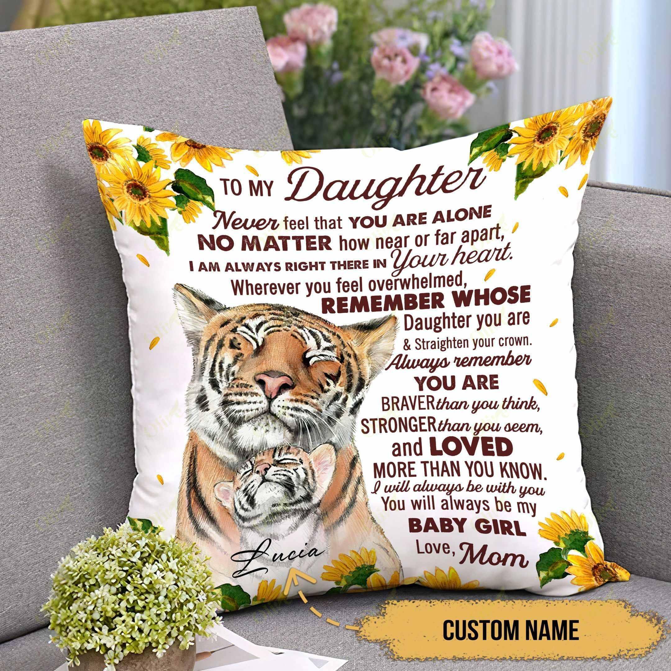 [Personalized Name] Mom To Daughter – Tiger – Personalized Pillow Case, Pillow Sofa, Throw Pillow Covers