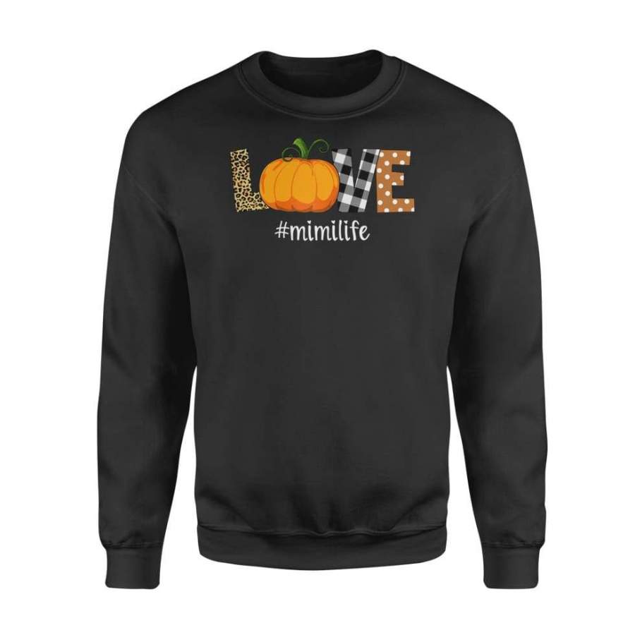 Womens LOVE Pumpkin Leopard Plaid Mimi Life Fall Thanksgiving – Standard Fleece Sweatshirt