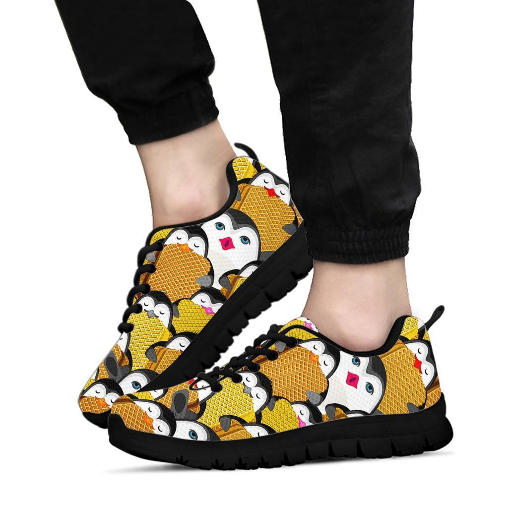 Penguin Waffle Pattern Print Sneaker Shoes For Men Women