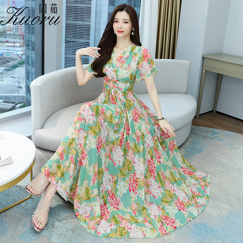 Summer Clothes For Women 2022 Boho Long Dress Chiffon Elegant Fashion Evening Dresses Floral Beach Tunics Vestidos De Fiesta alx