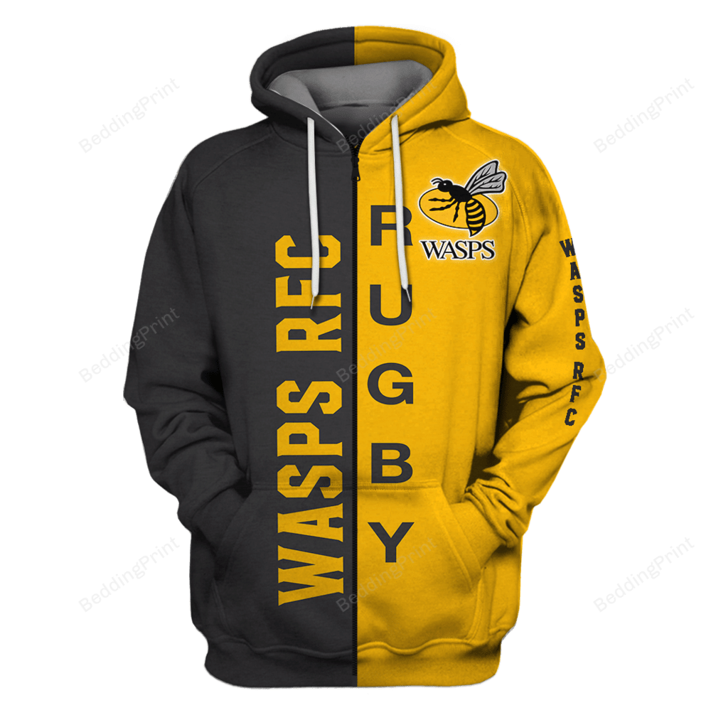 Wasps Rugby 3D All Over Print Hoodie, Zip-Up Hoodie