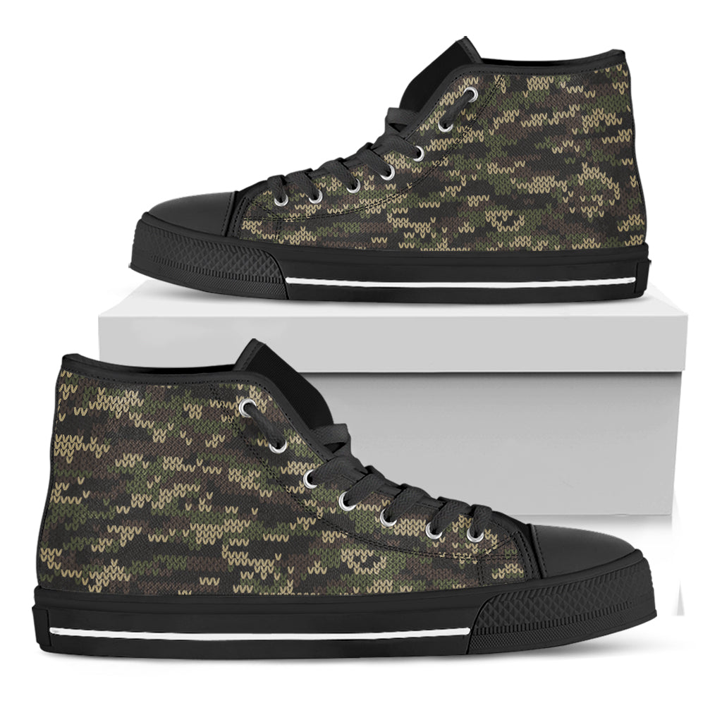 Army Camouflage Knitted Pattern Print Black High Top Shoes