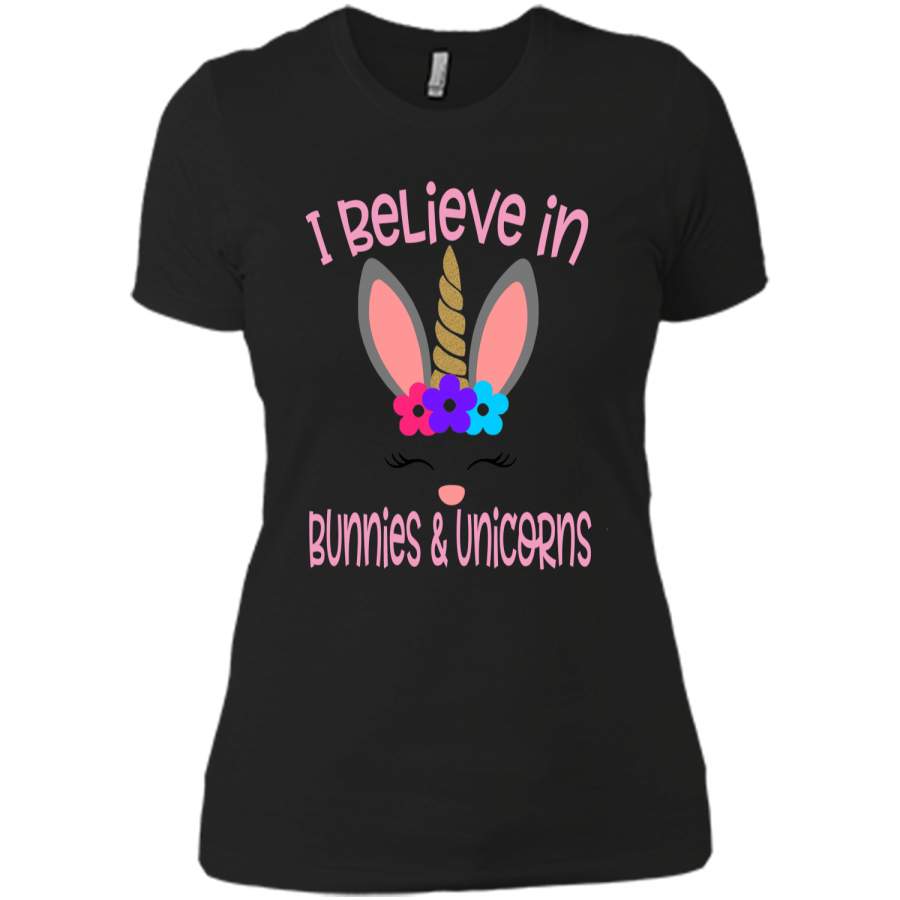 Believe Easter Bunny Unicorn Shirt Cute Easter Gift Next Level Ladies Boyfriend Tee