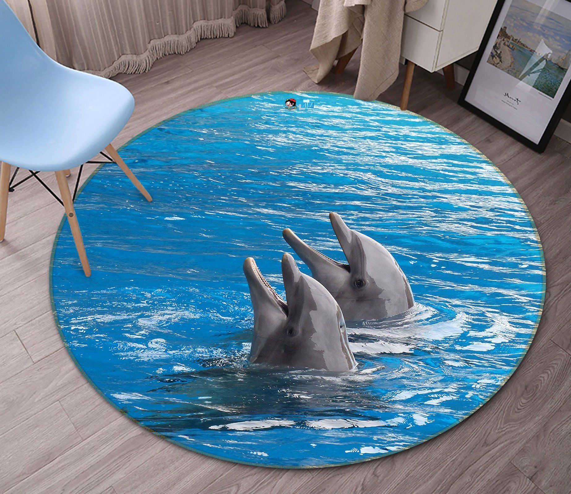 3D Dolphin 71292 Round Rug – Round Carpet Home Decor