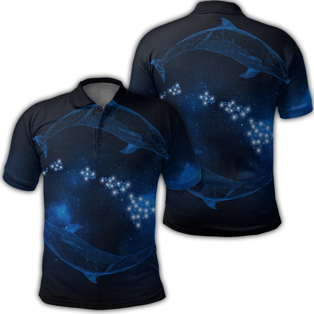 Hawaiian Map Galaxy Zodiac Dolphin Polynesian Polo Shirt