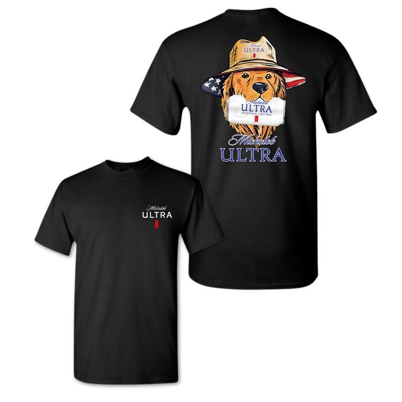 Michelob Ultra Golden Retriever T-Shirt, Dog in Hat Graphic, Beer Drinking Shirt, Patriotic Design, for Men and Women, Trendy Summer Sun Tees Top Womenswear