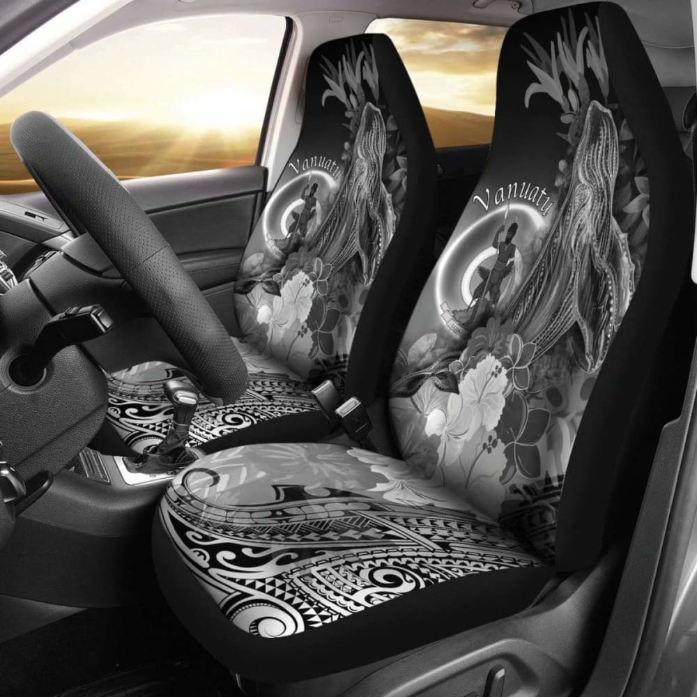 Vanuatu Car Seat Covers – Humpback Whale With Tropical Flowers (White)- 105905