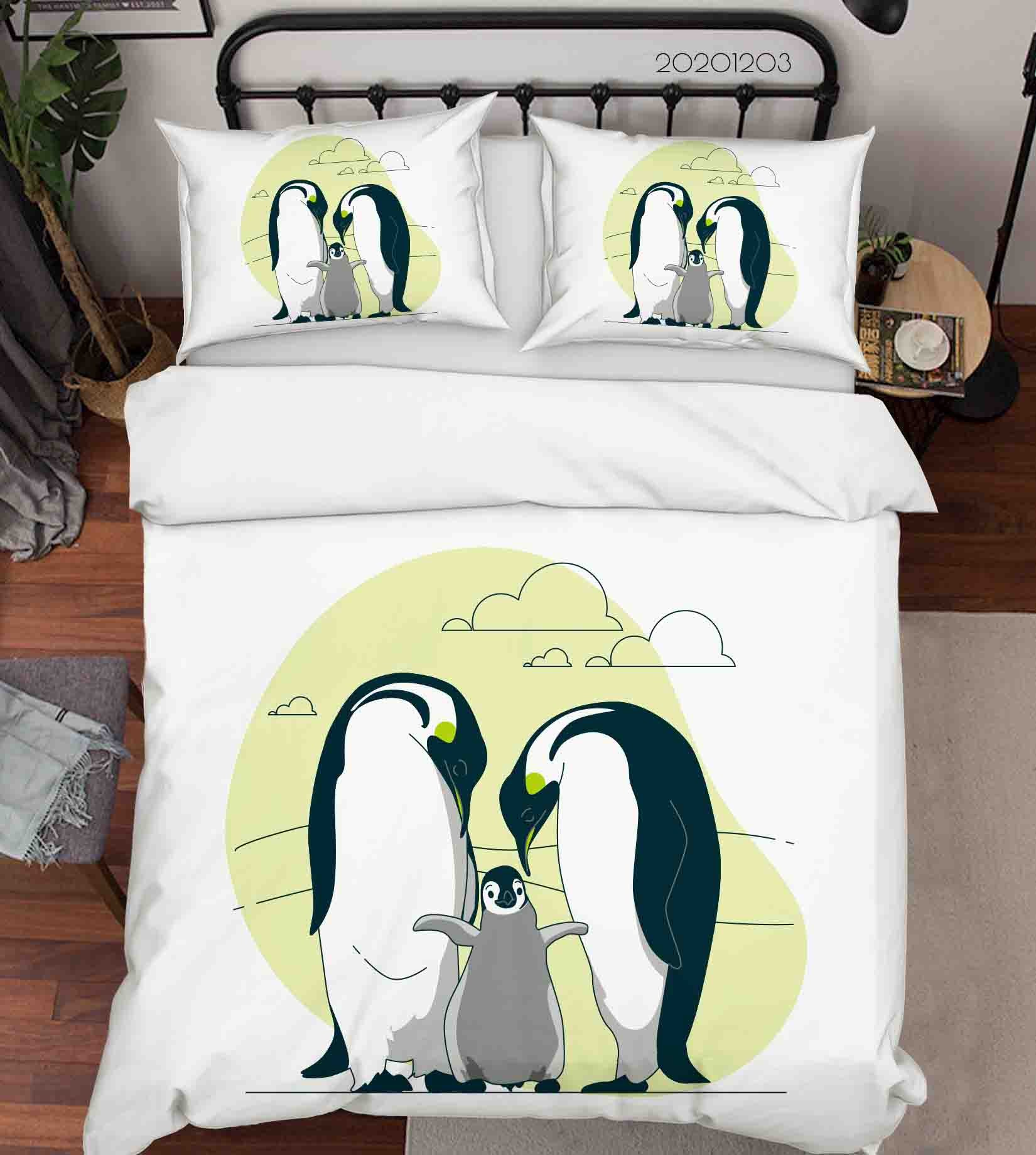 3D Cartoon Penguin Family Animal Cloud Quilt Cover Set Bedding Set Duvet Cover Pillowcases Lxl