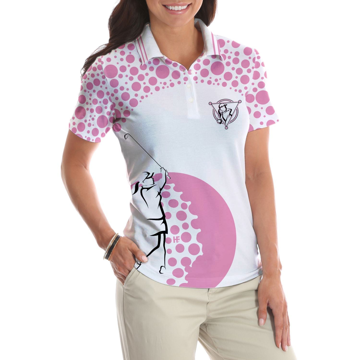 Real Grandmas Play Golf Short Sleeve Women Polo Shirt, White And Pink Golf Shirt For Ladies, Funny Female Golf Gift Coolspod