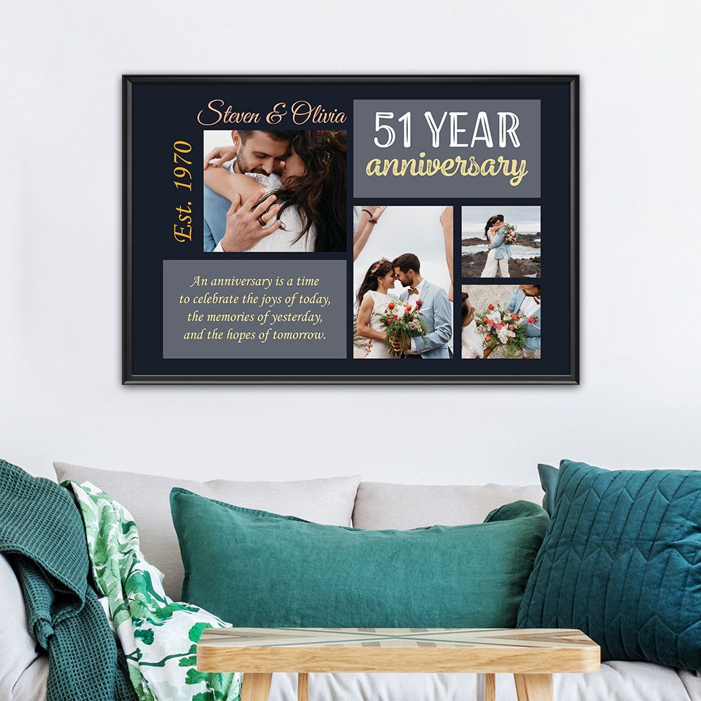 Personalized 51 Year Anniversary Gifts, Custom Photo And Names Wedding Anniversary Canvas For Husband/Wife, Couple, For Him/Her, For Parents