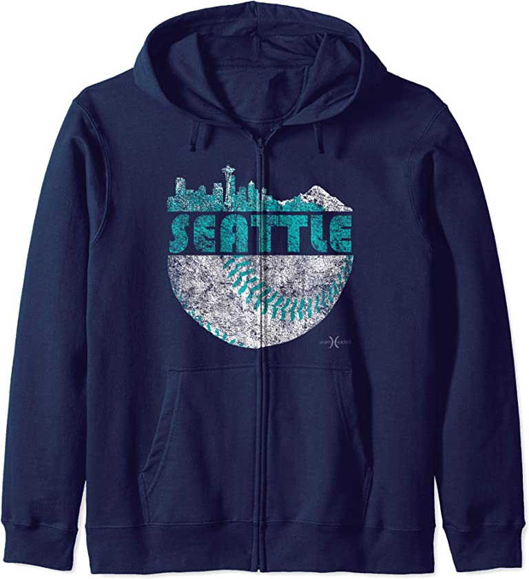 Vintage Seattle Baseball Skyline Zip Hoodie