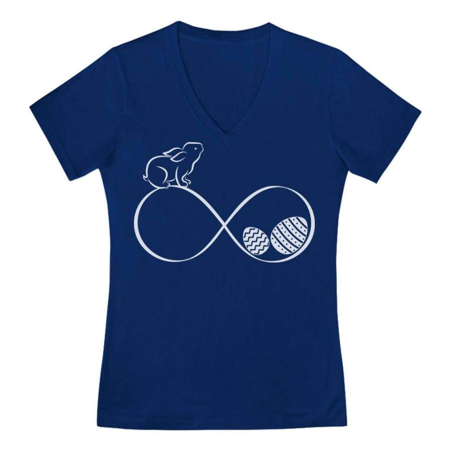 Infinity Easter Bunny & Eggs V-Neck Fitted Women T-Shirt